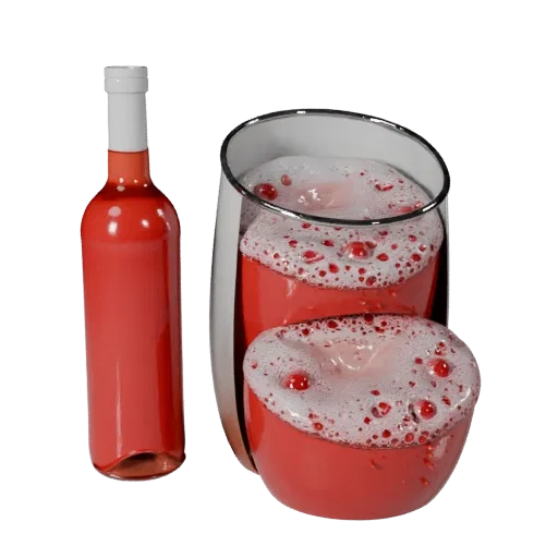 Wine Bottle render detail 3D model, side view studio render, with clean topology and PBR shading on the drink.