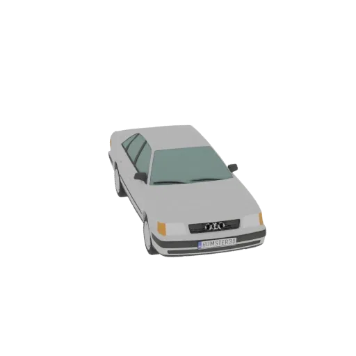 A 3D model of a classic light gray Audi 100 Sedan, viewed from a slightly elevated front-left angle.