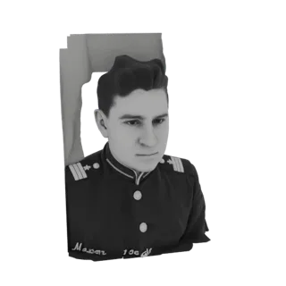 3D-Modell-Rendering einer graustufigen Büste eines Vintage-Militäroffiziers in Uniform mit Insignien.
