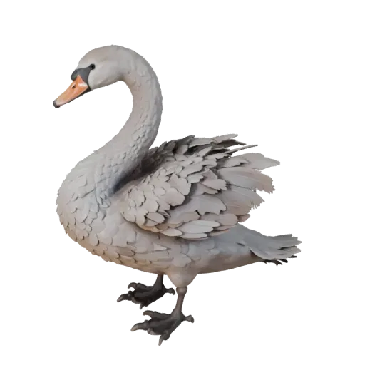 Modelo 3D de cisne, vista lateral de cámara de gameplay, asset de animal listo para Unity con perfil de pico, plumaje en capa
