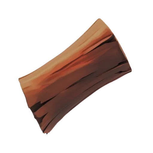 Modèle 3D stylisé de bûche de bois aux tons bruns chauds et texture de grain visible, présenté sur fond blanc.