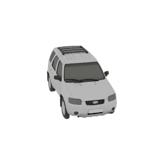 Ein 3D-Render eines weißen Ford Escape SUV mit Dachgepäckträger, aus einem leicht erhöhten Front-Rechts-Winkel betrachtet.