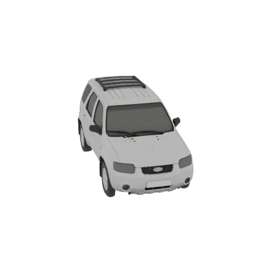 عرض ثلاثي الأبعاد لسيارة فورد اسكيب SUV بيضاء مع رف سقف، من زاوية أمامية يمنى مرتفعة قليلاً.