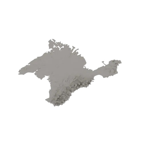 3D model of the Crimea Peninsula, showcasing its detailed topography with mountainous southern regions and flatter northern p