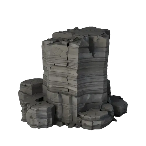 Basalt Column Cluster Unreal Engine 3D model, top-down viewport view, showing stratified stone, rock faces.