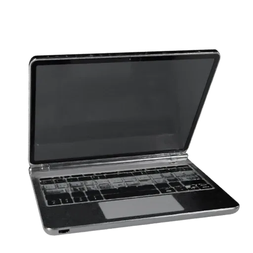 Business Tablet Computer 3D model, three-quarter front view, AR viewer studio render, showing material detail and scale.
