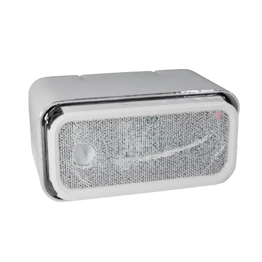 Modello 3D Minimal Security Camera per visualizzazioni prodotto, render studio a tre quarti, che mostra plastica bianca, dett