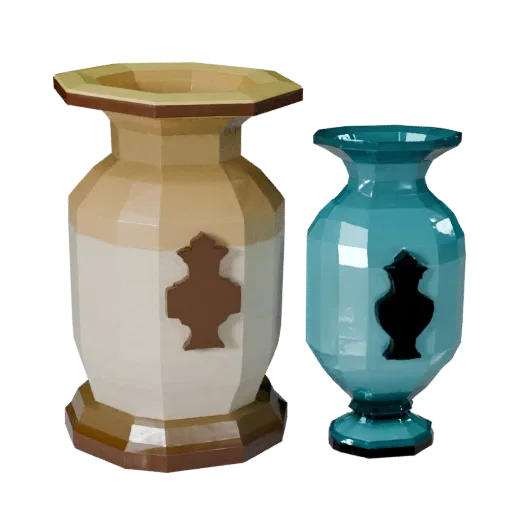 Luxury Vase Low Poly 3D model, living room, game viewport three-quarter view, ceramic detail.