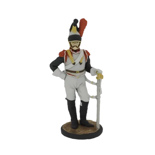 3D model of a French Imperial Guard Grenadier in uniform, holding a saber, on a display base.