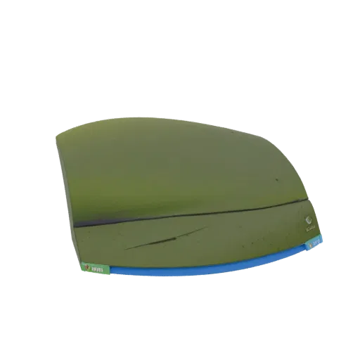 3D model of the Windows XP 'Bliss' desktop background, showing green rolling hills under a blue sky with white clouds.