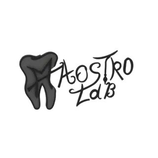 3D model of a stylized tooth with the 'Maestro Lab' logo integrated into its design, presented on a black background.