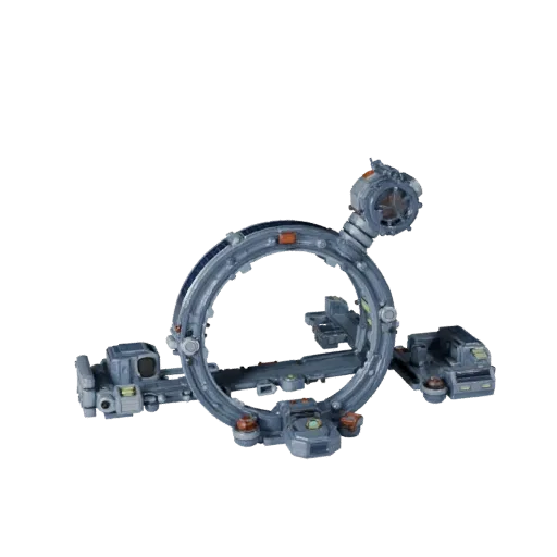 Research Station Corridor Low Poly 3D model, game viewport three-quarter view, showing metal modules, form detail.
