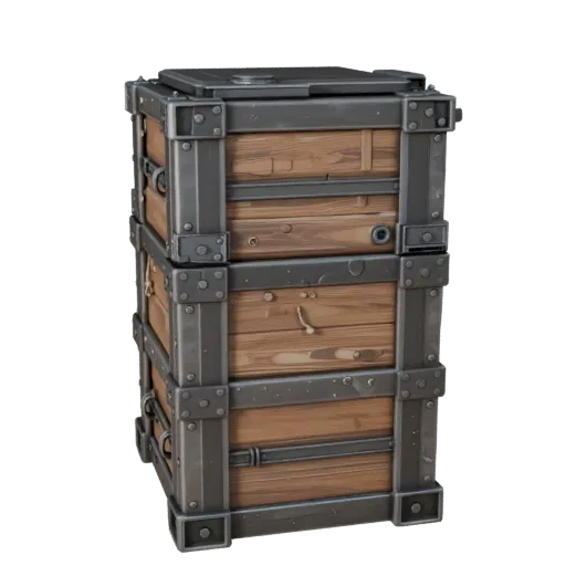 Industrial Crate Modular 3D model, isometric modular kit view, showing wood planks, stackable massing.