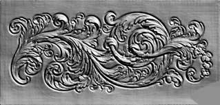 3D model of a Baroque floral ornament bas-relief, showcasing lush leaves and scrolls