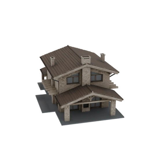 Rustic Stone Chalet 3D Model