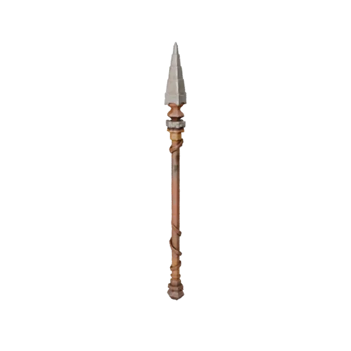 Rusted Spear Prop Low Poly 3D model, game viewport three-quarter view, showing worn metal, readable prop silhouette.