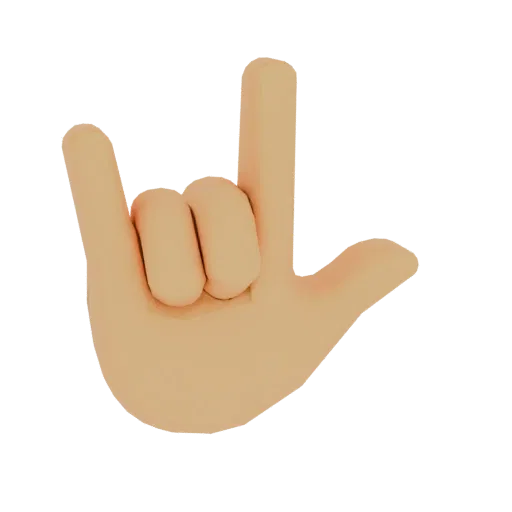 3D model of a hand forming the 'I Love You' sign language gesture, with thumb, index, and pinky fingers extended.