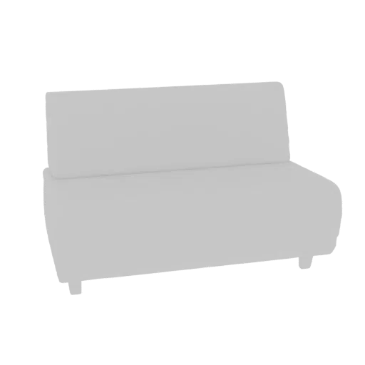 A light gray, modern two-seater sofa with a minimalist design, presented as a 3D model.