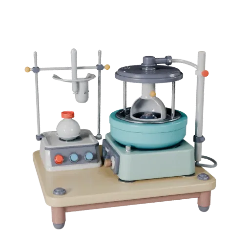 Classroom Centrifuge Stylized 3D model, stylized isometric render, showing glass, recognizable lab forms.