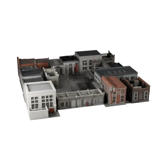 City Block Kit Unreal Engine-ready 3D model, Unreal Engine viewport, showing modular building kit materials and architectural