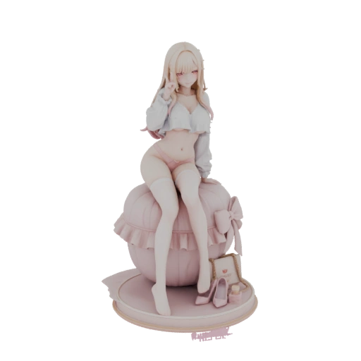 Cute Anime Girl Sitting on Macaron
