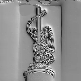 Modèle 3D bas-relief d'ange tenant une croix, avec ailes et vêtements détaillés