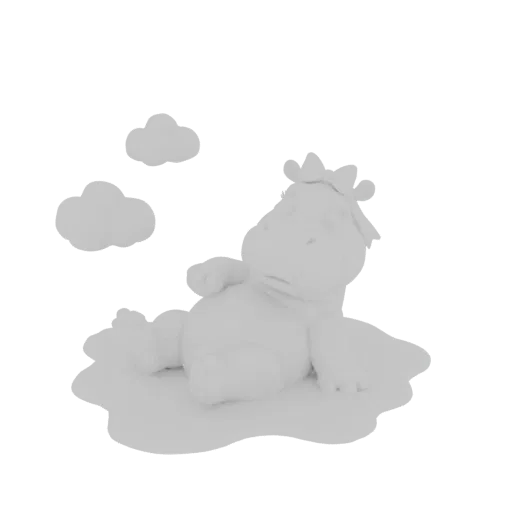 3D model of a cute, plump hippo wearing a crown, lounging comfortably on a stylized cloud.