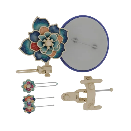 Floral Decorative Pin product viz 3D model, side view studio render, with clean topology and PBR shading on the brooch.