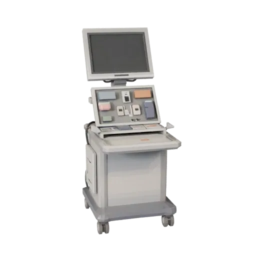 Modèle 3D low poly de Moniteur de Formation Infirmière, vue trois-quarts du moteur de jeu, montrant plastiques neutres, détai