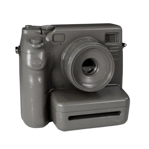 Cinema Instant Camera Realistic 3D model, three-quarter studio render, showing textured grips, lens barrels.