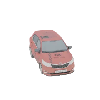 Modello 3D di un'auto di sicurezza FIA rossa con testo 'FIA SAFETY CAR' e targa.