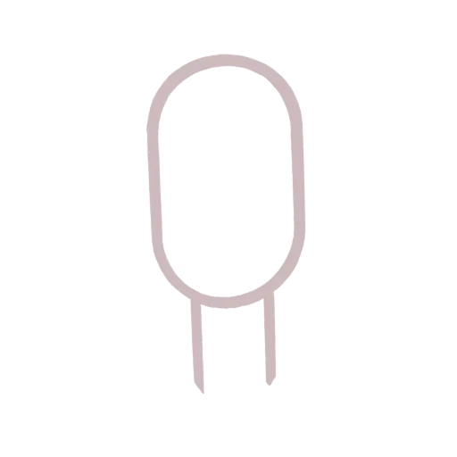 3D model of a minimalist oval head on a simple two-legged stand, rendered with a clean, light pink outline.