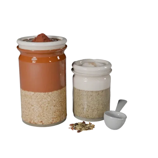 Baking Spice Jars Realistic 3D model, three-quarter studio render, showing powders, small ingredient shapes.