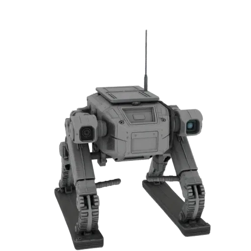 Humanoid Crawler Robot Printable 3D model, isometric STL render, showing metal frames, robot form.