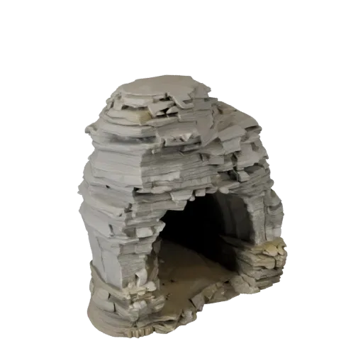 Limestone Cave Mouth Realistic 3D model, three-quarter environment render, showing stratified stone, rock faces.