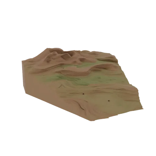 Dry Steppe Biome Printable 3D model, isometric tabletop STL render, showing terrain layers, dune ridges.