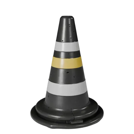 Site Safety Cone Stylized 3D model, stylized isometric render, showing plastic shells, recognizable safety silhouettes.