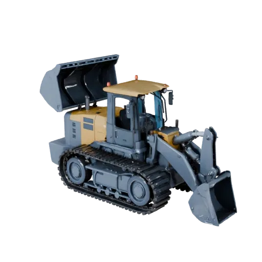 Roadwork Wheel Loader High Poly 3D model, close-up studio render, showing painted steel, large mechanical silhouettes.