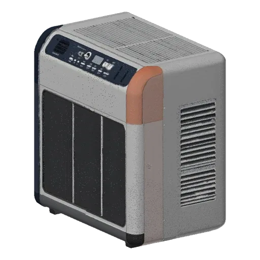 Retro Air Purifier Stylized 3D model, home interior, stylized isometric render, plastic detail.