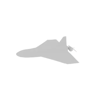 3D model of a futuristic space shuttle with delta wings and detailed engine, viewed from the side.