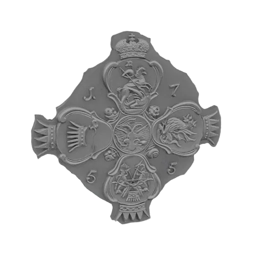3D model of the Imperial Russian Emblem, featuring a double-headed eagle under a crown, with ornate details and numerical ins