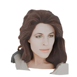 3D model render of an elegant woman's bust with flowing brown hair and a serene expression, presented without a base.