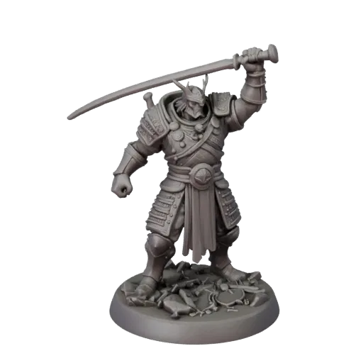 Monster Warrior Miniature STL printable 3D model preview three-quarter display angle, pose and resin detail