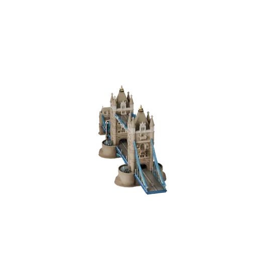 Modello 3D del Tower Bridge pronto per Unity, viewport del motore Unity, che mostra materiali della struttura del punto di ri