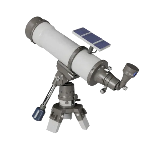 Classroom Telescope Realistic 3D model, three-quarter studio render, showing metal tubes, optical alignment.