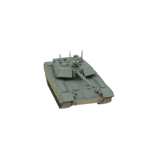 3D model of a modern olive green main battle tank with a detailed turret and tracks, viewed from a slight angle.