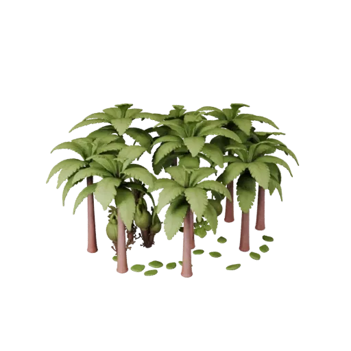 Palm Island Vegetation Modular 3D model, isometric modular kit view, showing leaf clusters, layered vegetation clusters.