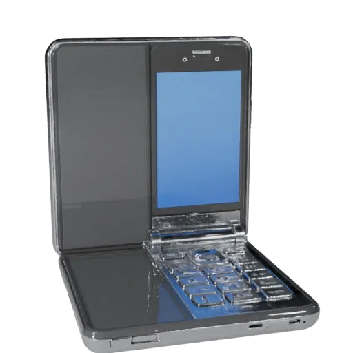 Foldable Retro Mobile Phone Stylized 3D model, stylized isometric render, showing glass screens, form detail.