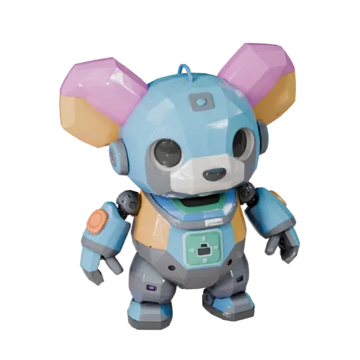 Robot Animal Mascot low poly 3D model preview showing pose, three-quarter game view, expression and smooth toy surfaces