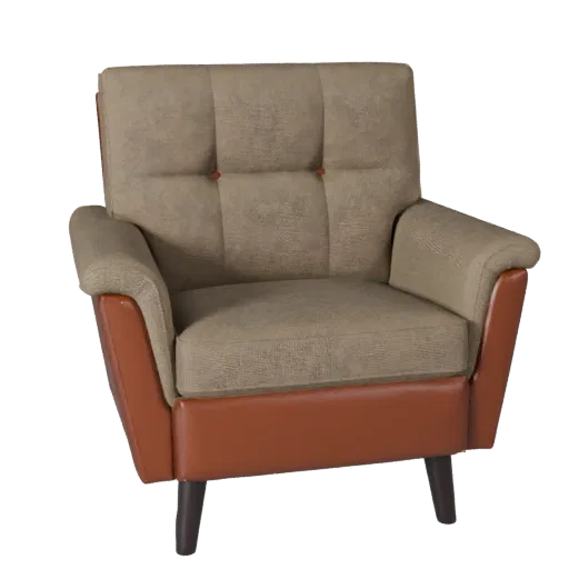 Mid Century Loveseat High Poly 3D model, living room, close-up studio render, woven fabric detail.